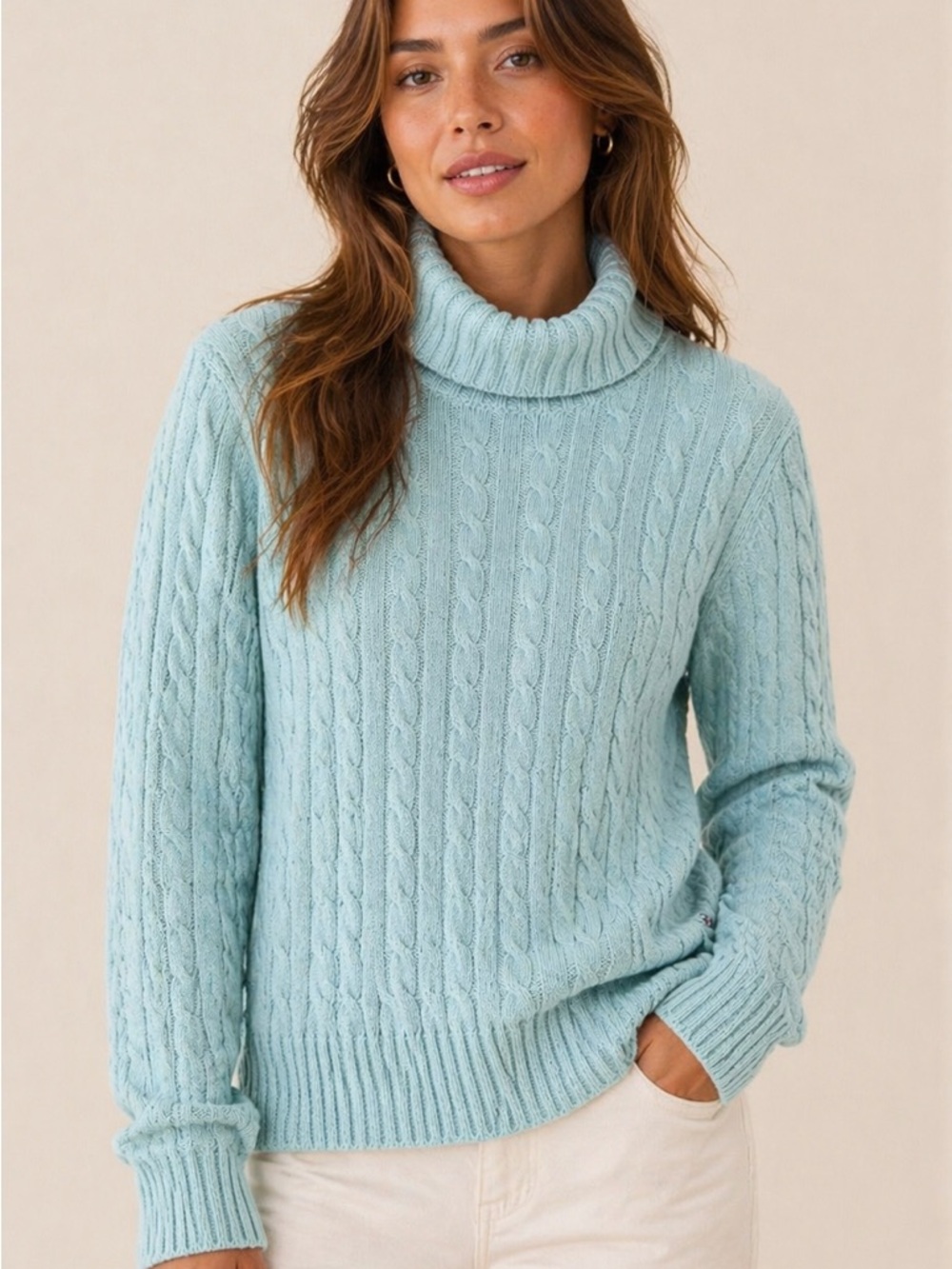 Tommy Hilfiger Light Blue Cable Turtleneck Sweater
